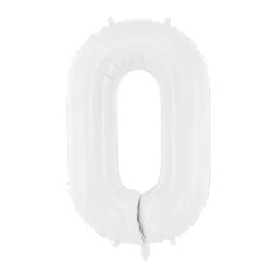 0. szám, fólia lufi, 86 cm, fehér