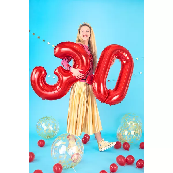 0. szám, fólia lufi, 86 cm, piros