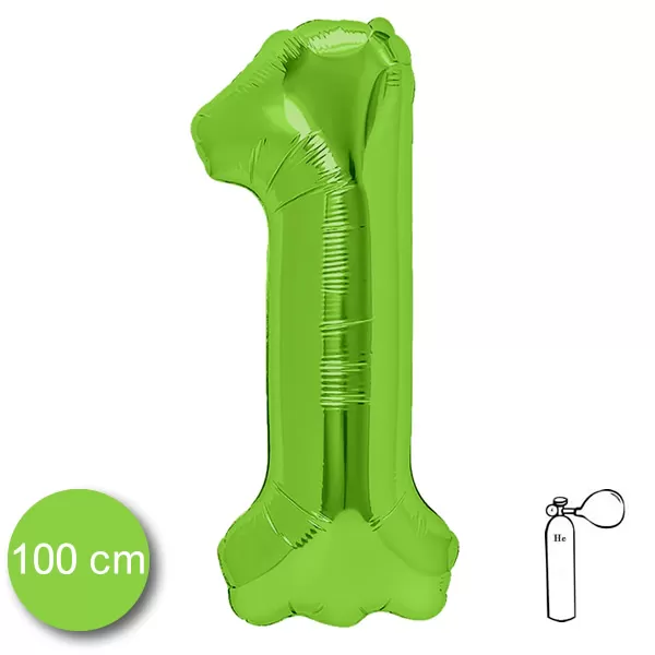 1. szám, fólia lufi, 100 cm,  zöld