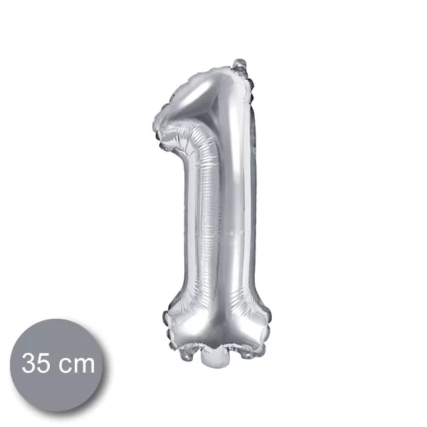 1. szám, fólia lufi, 35 cm, ezüst