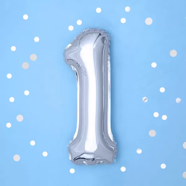 1. szám, fólia lufi, 35 cm, ezüst