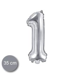 1. szám, fólia lufi, 35 cm, ezüst
