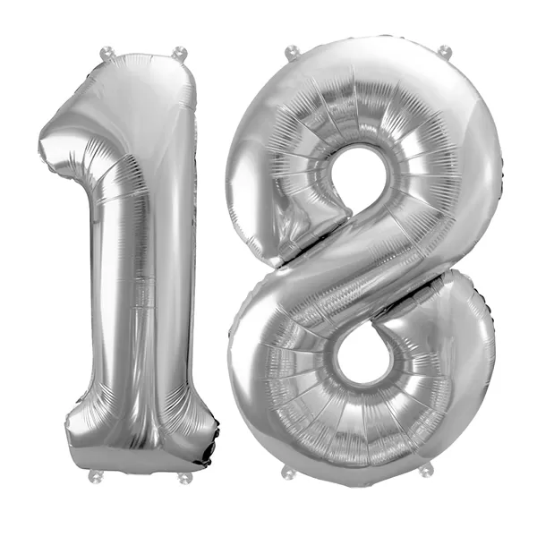 18-as ezüst szám fólia lufi