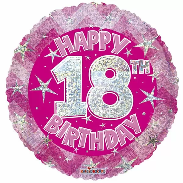 18. Évszámos lufi, hologramos pink fólia, happy b.