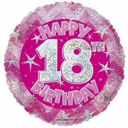 18. Évszámos lufi, hologramos pink fólia, happy b.