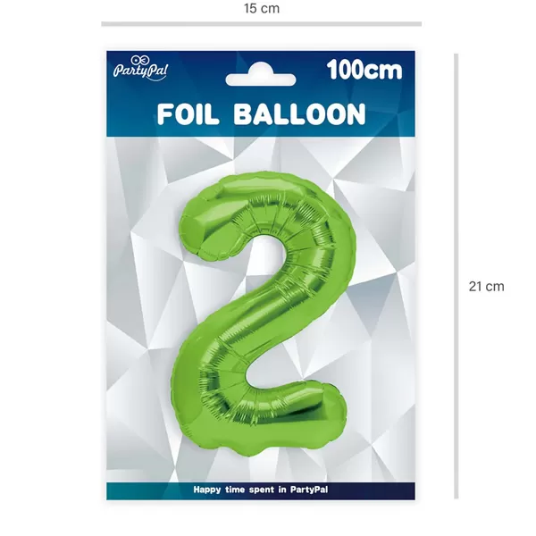2. szám, fólia lufi, 100 cm,  zöld