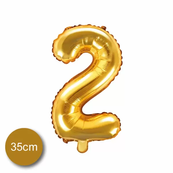2. szám, fólia lufi, 35 cm, arany