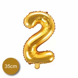 2. szám, fólia lufi, 35 cm, arany