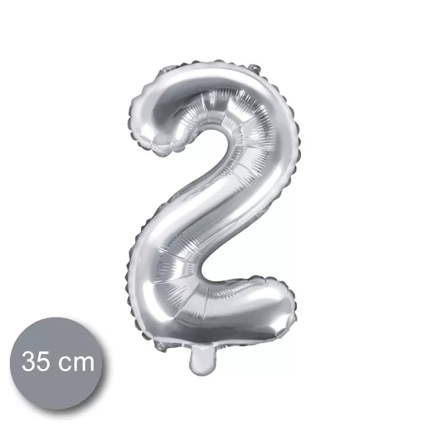 2. szám, fólia lufi, 35 cm, ezüst