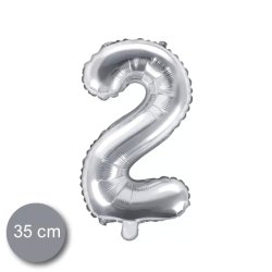 2. szám, fólia lufi, 35 cm, ezüst