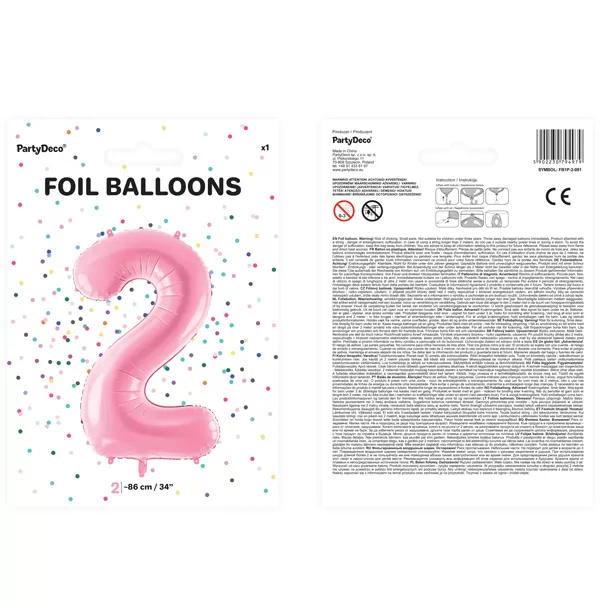 2. szám, fólia lufi, 86 cm, rózsaszín