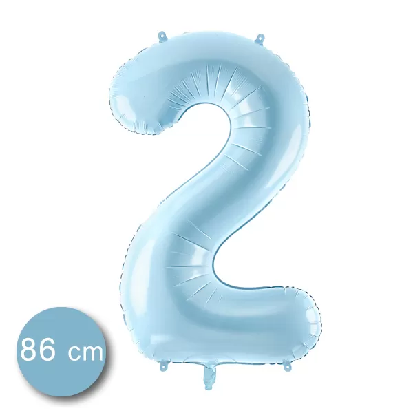 2. szám, fólia lufi, 86 cm, világos kék