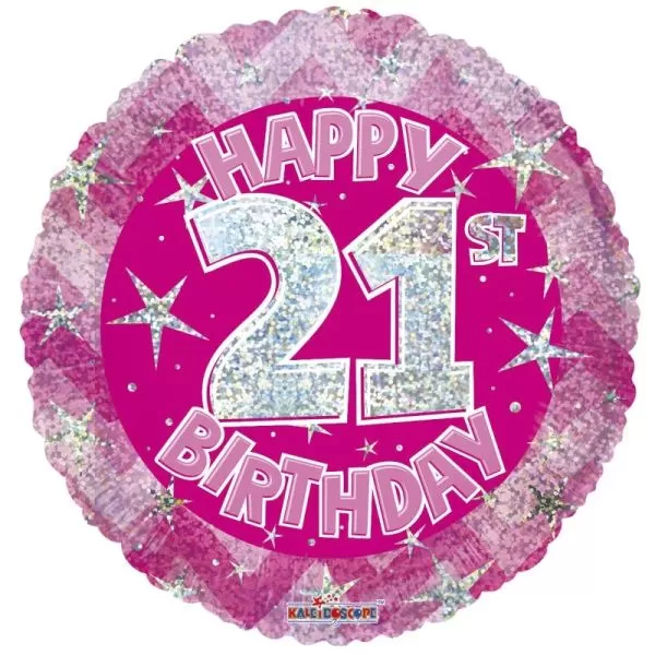 21. Évszámos lufi, hologramos rózsaszín fólia, happy b.