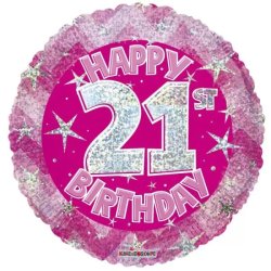 21. Évszámos lufi, hologramos rózsaszín fólia, happy b.