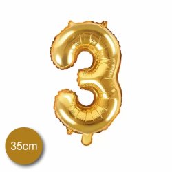 3. szám, fólia lufi, 35 cm, arany