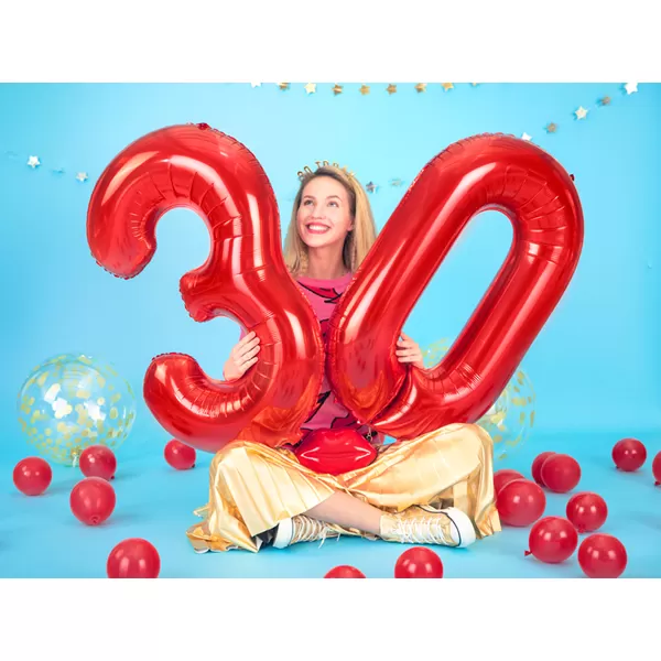 3. szám, fólia lufi, 86 cm,  piros