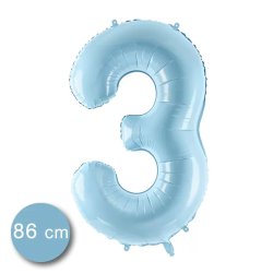 3. szám, fólia lufi, 86 cm, világos kék