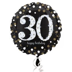 30. évszámos fólia lufi, gömb, HB, fekete