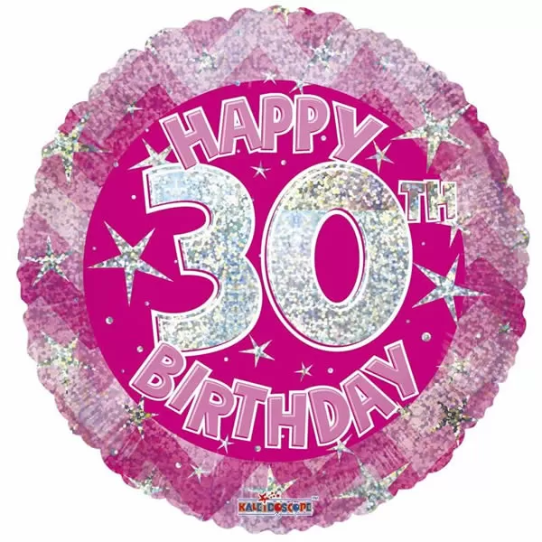 30. Évszámos lufi, hologramos pink fólia, happy b.