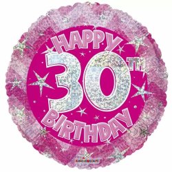 30. Évszámos lufi, hologramos pink fólia, happy b.