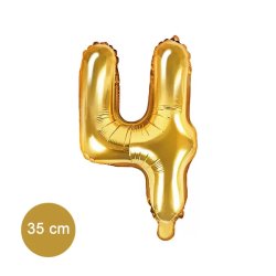 4. szám, fólia lufi, 35 cm, arany