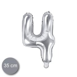4. szám, fólia lufi, 35 cm, ezüst
