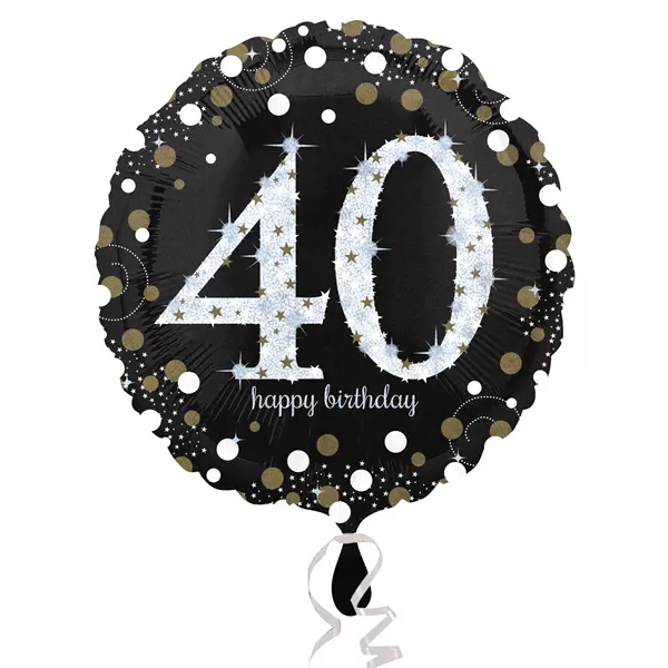 40. évszámos fólia lufi, gömb, HB, fekete