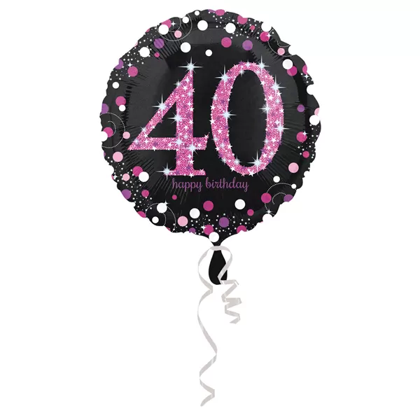 40. évszámos fólia lufi, gömb, HB, fekete-pink
