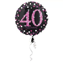 40. évszámos fólia lufi, gömb, HB, fekete-pink