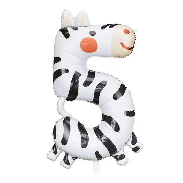 5.  szám, fólia lufi, Zebra, 90 cm