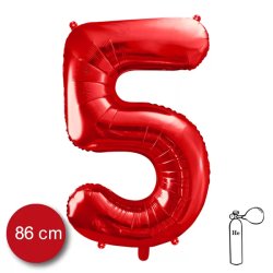 5. szám, fólia lufi, 86 cm, piros