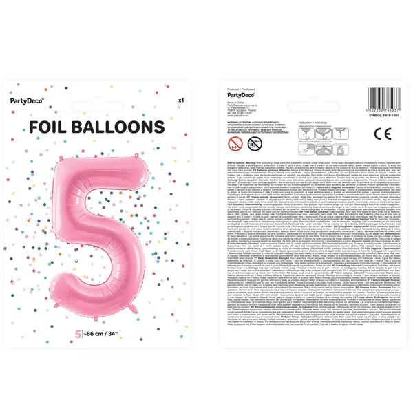 5. szám, fólia lufi, 86 cm, rózsaszín