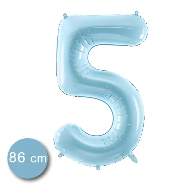 5. szám, fólia lufi, 86 cm, világos kék