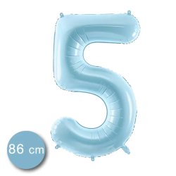 5. szám, fólia lufi, 86 cm, világos kék