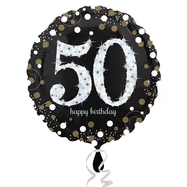 50. évszámos fólia lufi, gömb, HB, fekete