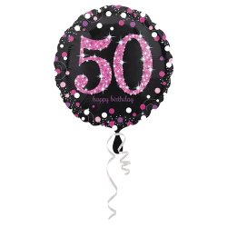50. évszámos fólia lufi, gömb, HB, fekete-pink