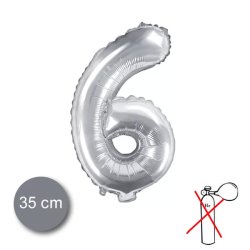 6. szám, fólia lufi, 35 cm, ezüst