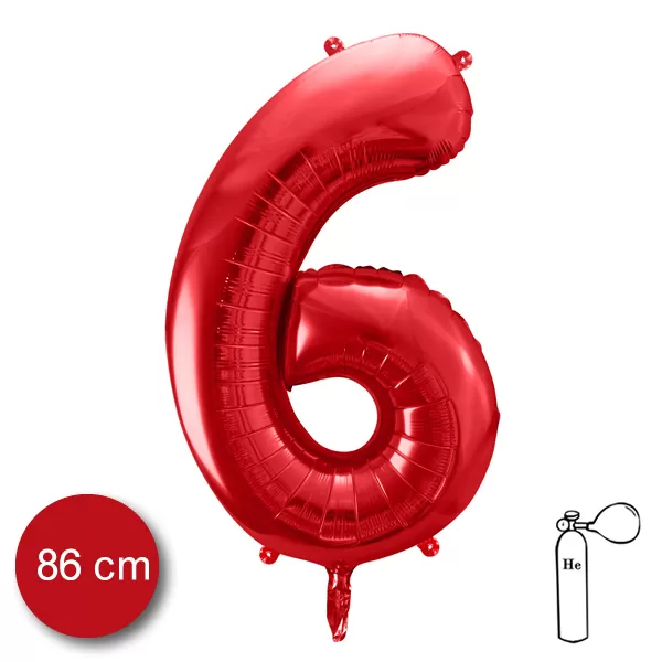 6. szám, fólia lufi, 86 cm, piros
