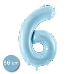 6. szám, fólia lufi, 86 cm, világos kék