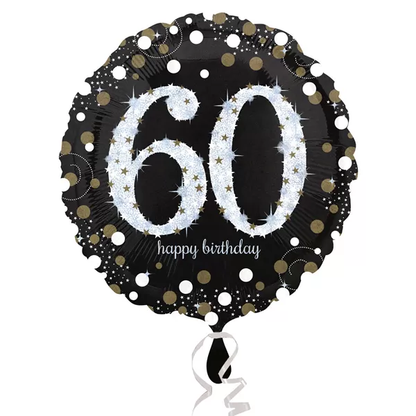 60. évszámos fólia lufi, gömb, HB, fekete