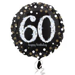 60. évszámos fólia lufi, gömb, HB, fekete