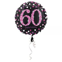 60. évszámos fólia lufi, gömb, HB, fekete-pink