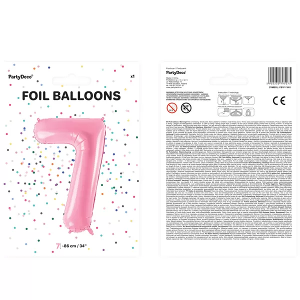 7. szám, fólia lufi, 86 cm, rózsaszín