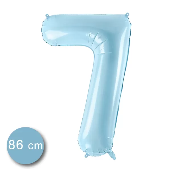 7. szám, fólia lufi, 86 cm, világos kék