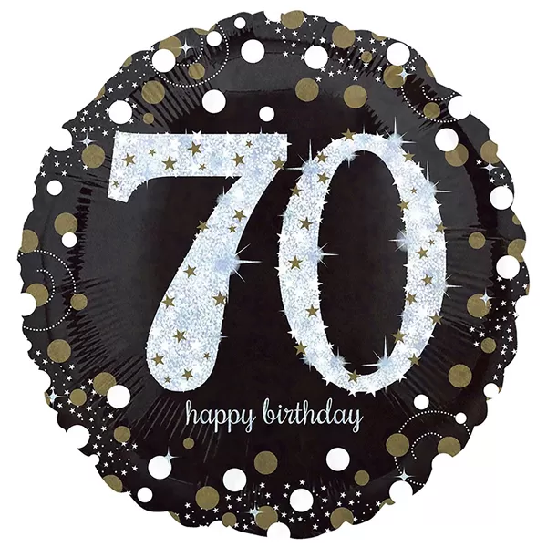 70. évszámos fólia lufi, gömb, HB, fekete