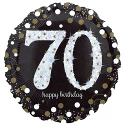 70. évszámos fólia lufi, gömb, HB, fekete