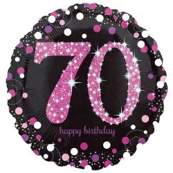 70. évszámos fólia lufi, gömb, HB, fekete-pink