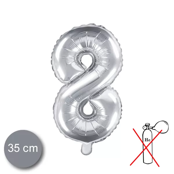 8. szám, fólia lufi, 35 cm, ezüst