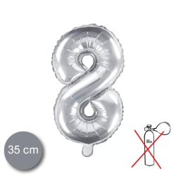 8. szám, fólia lufi, 35 cm, ezüst