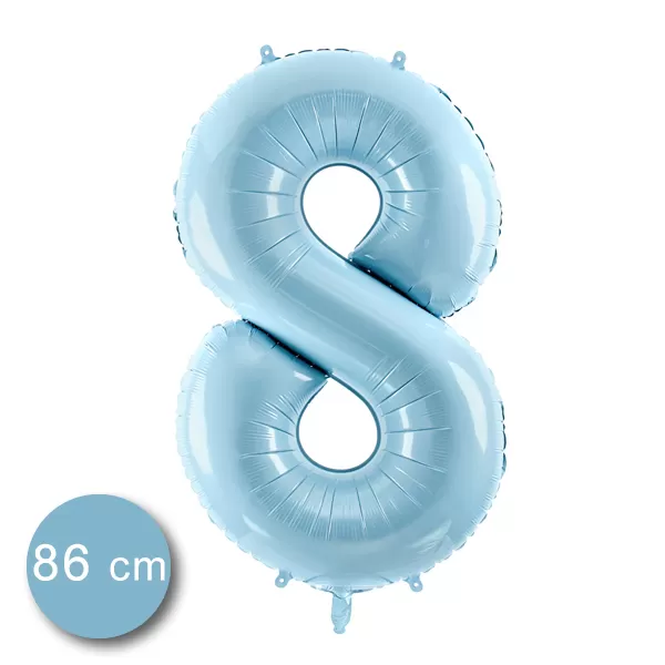 8. szám, fólia lufi, 86 cm, világos kék